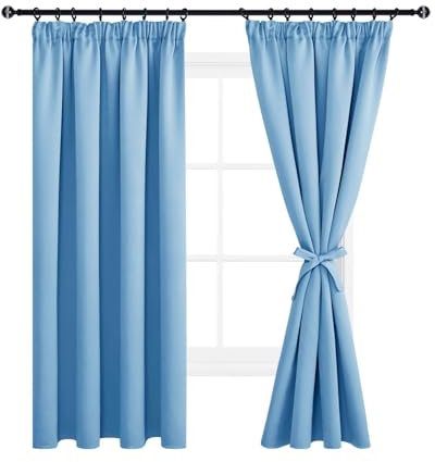 DWCN Vorhang Blickdicht mit Kräuselband Verdunkelungsgardinen 2er Set H 183 x B 117 cm Wärmeisolierend Thermovorhang für Schlafzimmer Wohnzimmer, Hell Blau