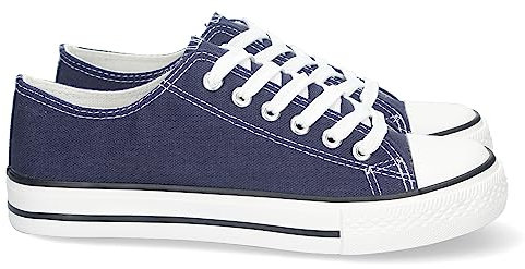 shoes&blues.es 74830-Zapatilla Plana de Mujer, Comoda, con Material de Lona, Estilo Bamba Casual, y Cierre de Cordones. Talla 39 Marino