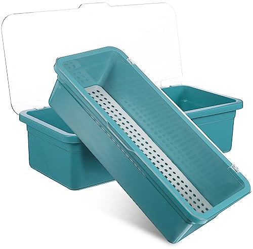 DOITOOL 2Piezas Caja Organizadora de Cubiertos con Tapa y Escurridor de Contenedor de Utensilios para Cocina Organizador de Cubertería con Diseño Transparente para Mesa