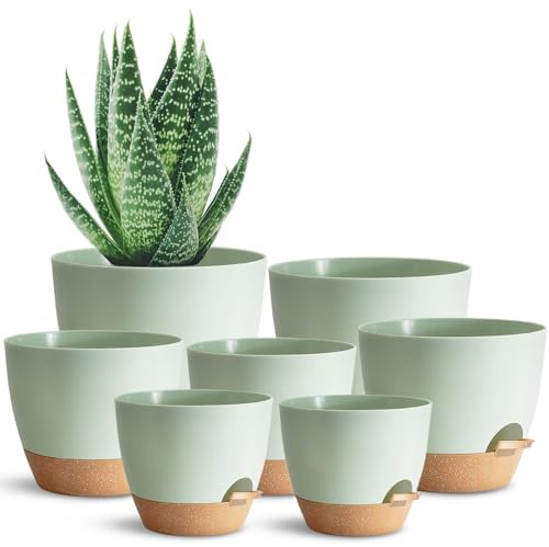 Vaso per piante autoinnaffianti con foro di drenaggio, vasi per piante da fiore per tutte le piante da interno, moderne fioriere autoinnaffianti in plastica verde, vaso per piante succulente 7 pz/set