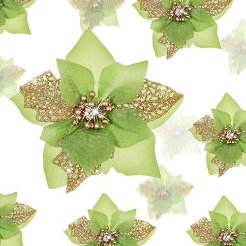 Boao Weihnachts-Glitzerblumen, künstlicher Weihnachtsstern, Dekorationen für Hochzeit, Weihnachtsbaum, Neujahr, 24 Stück, Grün