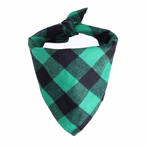 SHTGOI 2 Stück Hundehalstuch Klassisches Kariertes Halstuch Baumwolle Bandanas Einstellbares Dreieckstuch Hunde-Taschentücher Schal für Kleine Mittelgroße Hunde Katzen Haustiere Grün-schwarz L