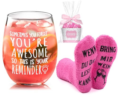 Joymaking Weinglas mit Lustigen Socken Geschenk für Freund, You are Awesome Weinglas Set, Dankeschön Geschenk für Freunde Kollegen, Beste Freunde Geschenke, Geburtstag Geschenke für Frauen Männer 17oz