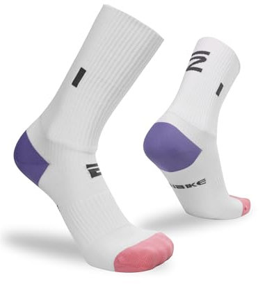 INBIKE Rennrad Socken Fahrradsocken Damen Weiß Grau Pink Wandersocken Kompressionssocken Laufsocken Sportsocken Anti-Blasen Weißpink