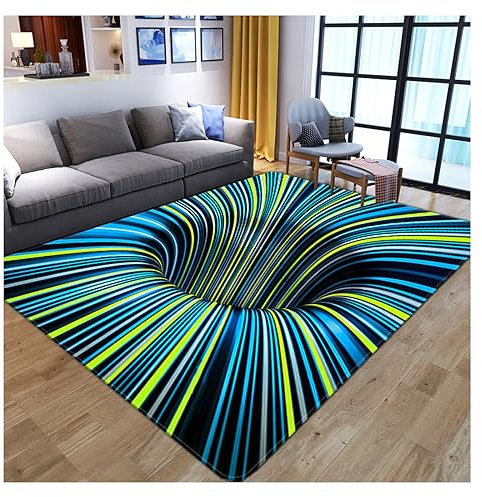 RevLie 3D Teppich Optische Täuschung 3D Bottomless Hole Optical Illusion Area Teppich Runde Teppiche Optical Illusion Optical Illusion Schlafzimmer Area Carpet rutschfeste FußMatte,90×130 cm