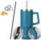 Travel Mug with Straw and Lid 40oz, Tumbler with Handle, Stainless Steel Travel Flask with +2 Straws & Lids | Leak Proof Stanleys Coffee Cup for Hot or Iced Drink (Blue,1200ml)