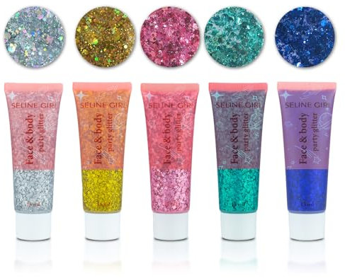 5Pcs Face Chunky Glitter Gel,Festival Glitzer Gesicht für Festliche Verkleidungen, Gesicht, Haare, Kleidungsdekoration, Feminine Glitzer Make Up Pailletten und Festival Zubehör