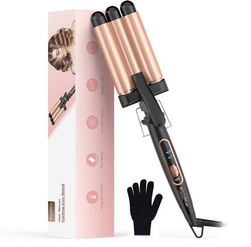 Welleneisen für Haare, BESTOPE MIX Welleneisen Lockenstab 3 Fässer 22mm Mermaid Hair Waver 150°C und 210°C Lockenstab Beach Waves Welleisen Schnelle Heizung Wellenstäbe für Lange/kurze Haar