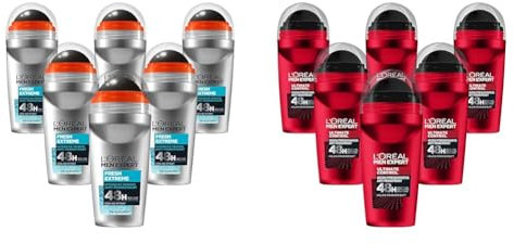 L'Oréal Men Expert Kühlendes Deo für Männer, Intensiver Deoroller & Deo für Männer, Effektiver Deoroller ohne Alkohol, Gegen Stressschweiß für bis zu 48 Stunden Frische, Ultimate Control, 6 x 50 ml