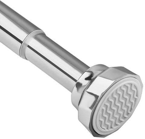 Ø25mm Asta per Tenda da Doccia Estensibile, Senza Forare Asta per Tenda d'Argento 76-256cm, Asta Telescopica per Armadio, Bagno, Balcone