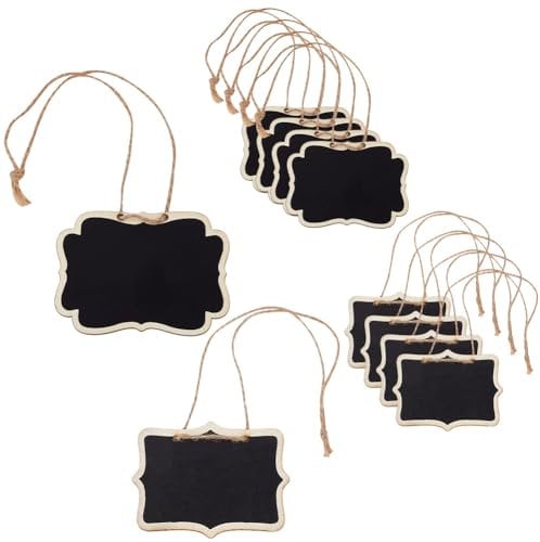 DELORIGIN 10pcs Blackboard Slate Decanter Tag 2 Styles Mini Wooden Chalkboard Signs Custom Liquor Decanter Labels with Hanging String Message Boards Labels for Wedding Party Wine Bottle Whiskey