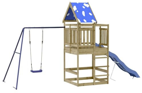 vidaXL Spielturm, Klettergerüst mit Schaukel Rutsche, Kinder Kletterturm Spiel-Zubehör für Garten, Holz Spielplatz Spielhaus, Kiefernholz Imprägniert