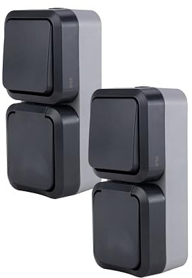 REV 2x Steckdose mit Lichtschalter AquaStorm SPARSET - Feuchtraum, Aufputz, IP55, senkrecht, 230V, 16A, anthrazit