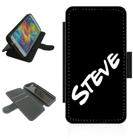Personalised name phone case wallet For Apple iPhone/For Samsung Galaxy flip case, PU leather back panel, card slots. Phone cover Black