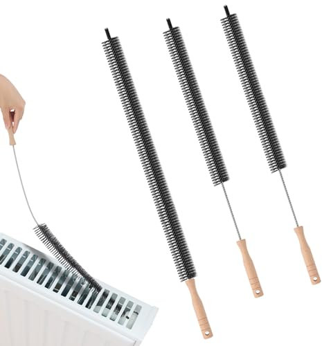 Meng Jiaran 3 Packs Radiator Cleaner Brush with Wooden Handle, Long Reach radiator brushes for cleaning, 27 Inch Radiator Duster with Hanging Hook, Cleaning Supplies for Home Cleaning Dust and Lint