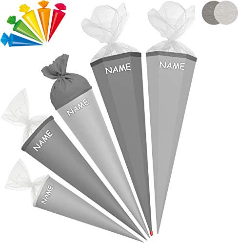 alles-meine.de GmbH Set_ Schultüte - Rohling - Silber Glanz + 5 kleine Zuckertüten - 35-100 cm - freie Farb- und Größenwahl - freie Farb- und Größenwahl - rund - incl. Name - T..