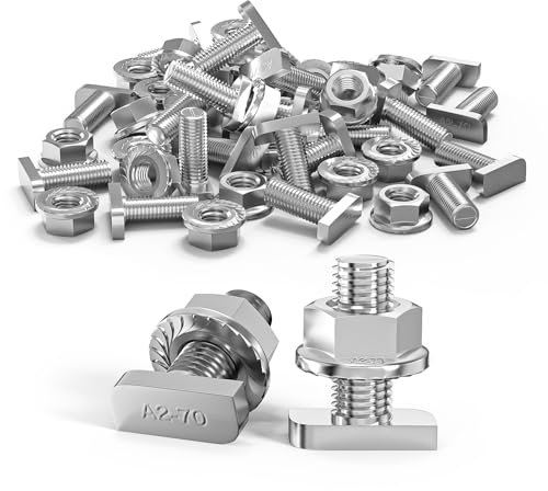 ORTAVA Hammerkopfschrauben M10x25, 8 Stück Hammerkopfschraube M8 Edelstahl A2-70 mit Flanschmuttern, Stockschrauben, Gewächshaus Schrauben für PV Solar Montageschienen, Photovoltaik