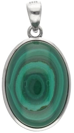 Lebensquelle Plus Eleganter Edelstein Anhänger oval | In 925er Silber gefasst mit Öse | 18 x 13 mm (Malachit)