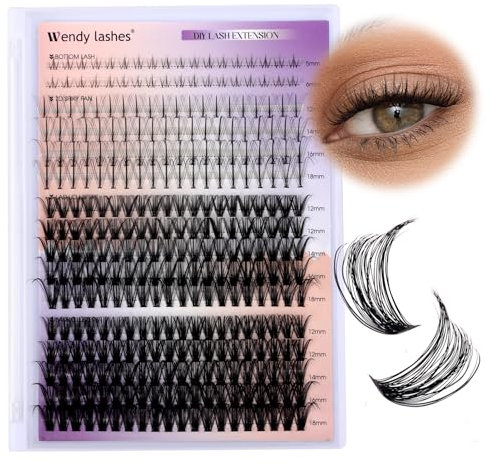 Faux Cils Individuel 40D+50D Faux Cils Bouquet 0.07mm D Curl 10-18mm Cils Individuels avec les Cils Inférieurs Cils Volume Cluster DIY Cluster Lashes pour Extension Cils