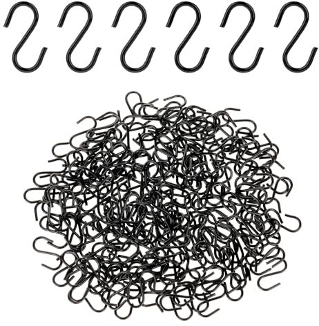 JJUNW - 100 ganchos pequeños en S - Mini ganchos en forma de S de 1,27 cm para manualidades, colgar joyas y conectores de llaveros (negro)