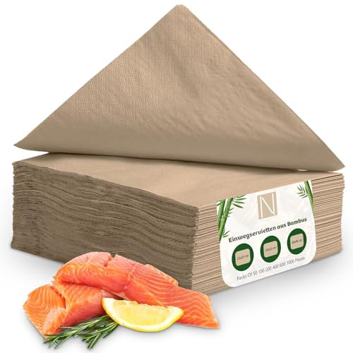 Natur2go - Einwegservietten aus Bambuspapier, braun, 2-lagig, 1/4-Faltung, nachhaltig in verschiedenen Varianten (50, 40x40 cm)