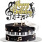 SYKYCTCY 1 Pack Music Happy Birthday Cake Topper Black Gold Glitter Musical Symbol Note Microphone Music Lover Birthday Cake Pick for Music Concert Singer Theme Birthday Party Cake Decoration Supplies