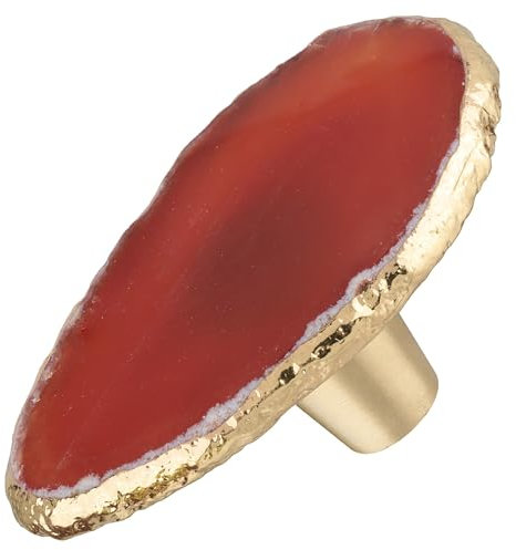 Nupuyai 4 Stück Achatscheibe Möbelknöpfe, Roter Kristall Achat Stein Schrankknöpfe Messing Türknöpfe Dekorative Edelstein Schubladenknöpfe Griffe für Schrank, Kommode, Kleiderschrank