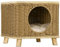 PawHut Wicker Cat House, Elevated Design Rattan Cat Bed Basket with Washable Soft Cushion, Door Hole, for Indoor Cats Kittens, Light Brown