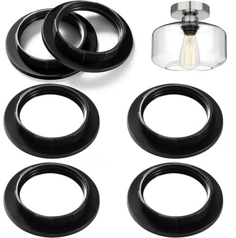 Lyeteung 6 Stücke E27 Schraub Ring Lampenschirm, Lampenschirm Ring Konverter, Lampenschirm Adapter Unterlegscheibe, für Nachttischlampe Tisch Schreibtisch Stehlampe, Schwarz