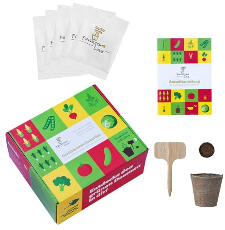 Gemüsesamenset - 30 ausgewählte Sorten - Anzuchtset für Gemüsepflanzen - Geschenkset - Saatgut für Küche, Balkon, Garten oder Hochbeet - inkl. detailierter Anzuchtanleitung - 20er Set von Farmers Love