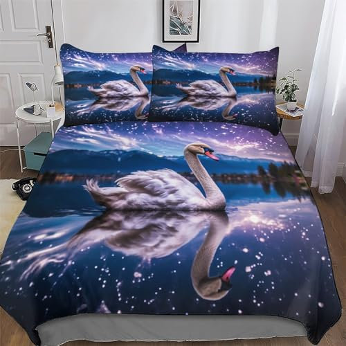 AAPZY Schwan Bettwäsche Set 3tlg Mit Kissenbezug Atmungsaktiver Mikrofaser Bettbezüge Bettbezug Für Optimales Schlafklima Für Erwachsene Teenager Kinder King (220x240cm)
