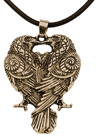 Halskette für Männer, generische nordische Wikinger-Halskette mit Odins Raben – Anhänger Huginn und Muninn, Krähe, Paar, Lederseilkette – modischer Vintage-Hip-Hop-Tieramulettschmuck (Farbe: Bron