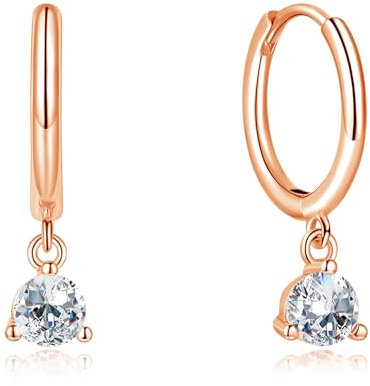 Cangall Silver Hoop Earrings for Women Girls, Rose Gold Drop Hoop Earrings with Zircon Dangling, Hypoallergenic Earrings Rose Gold, Fashion Minimalist Cute Cartilage Silver Sleeper Dangle Earrings