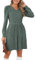 Famulily Womens Casual Jumper Dress Long Sleeve V Neck Swing Dresses Elegant Ladies Soft Solid Pullover Waisted Dress for 2025 Women UK Streetwear Green XL