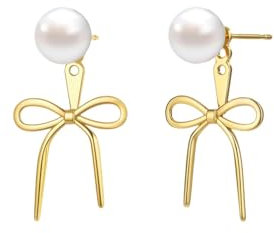 Schleifen Ohrringe Ohrstecker Gold, Perlenohrringe Gold Stecker Studs, Wasserfeste Tragus Piercing Ohrring mit Perlen Perlenohrstecker Schmuck Geschenke für Frauen