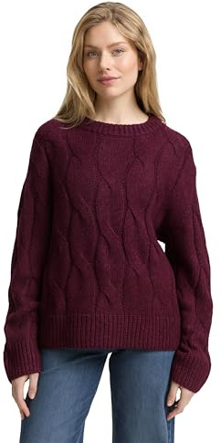 Tom Tailor Damen 1047709 Loose Fit Strickpullover mit Zopfmuster