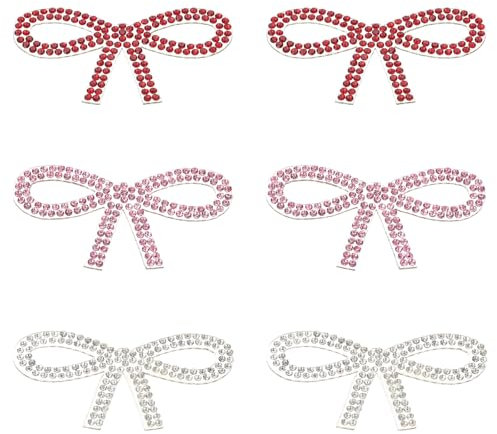 PATIKIL Bow Rhinestone Stickers, 6 Pcs Self Adhesive Bow Shape Glitter Decals for Water Bottle Charm, Mug Decorations, Light Pink/Red/Silver White