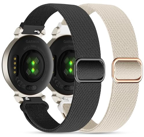EverAct 2 Stück Nylon Armband für Garmin Lily 2,14mm elastisches Nylon weiche Schleife Gurte Quick Release Ersatz verstellbares Armband für Lily 2 Classic/Active Smart Watch Zubehör für Frauen