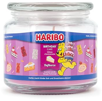 Haribo™ Duftkerze Birthday Cake, Aromakerze im Glas, 300g, 50h Brenndauer