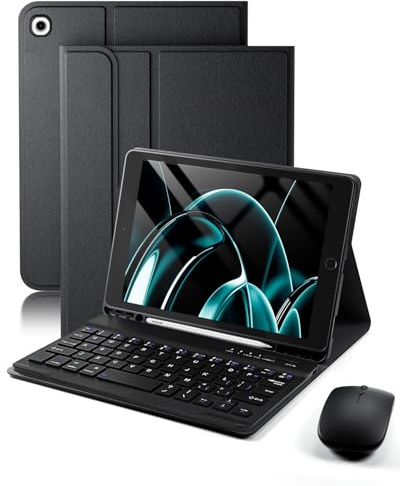 TUNKARMOR Custodia con tastiera per iPad mini 5 e mini 4 da 7,9 pollici, con mouse e tastiera magnetica, custodia con portamatite per iPad mini 5a/4a generazione, auto sleep/wake, nero
