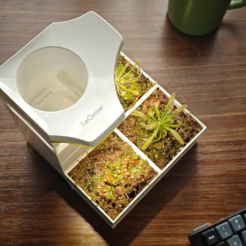 LeGrow Sundew Pot, 30000lux Grow Light with 12h Timer, 7 Days Watering Free, Indoor Planter with Drainage Hole & Self-Watering Tray for Carnivorous Plant, Drosera Capensis, Pinguicula [No Plant]