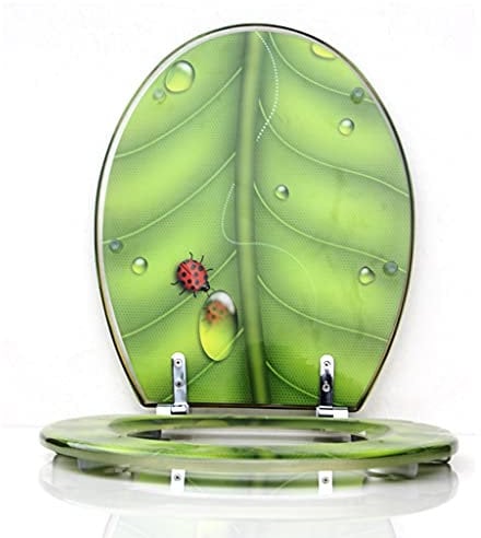 Leaf Pattern Slow Close Toilet Seat Colorful Decorative Design Green 16.53 * 13.38in