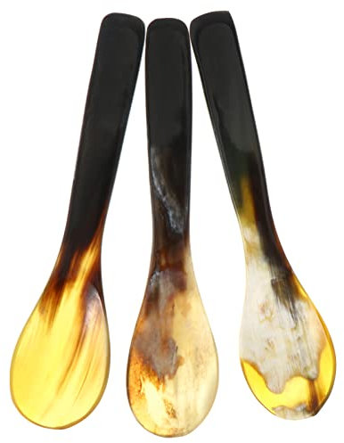 MAGICLULU 3 Stück Horn löffel geformt Ochse Kaviarlöffel Aufsehen Büffelhorn Kochen Wüstenlöffel eierlöffel aus horn hornlöffel esslöffel Dessertlöffel kaffeelöffel Hörner Zufällige Farbe