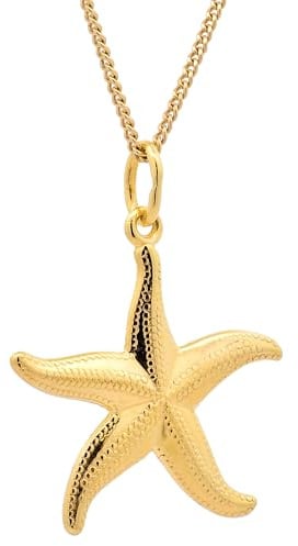 Gold Anhänger Seestern mit Goldkette massiv 333-8 Karat Gold, Kettenlänge:36 cm Kindergröße