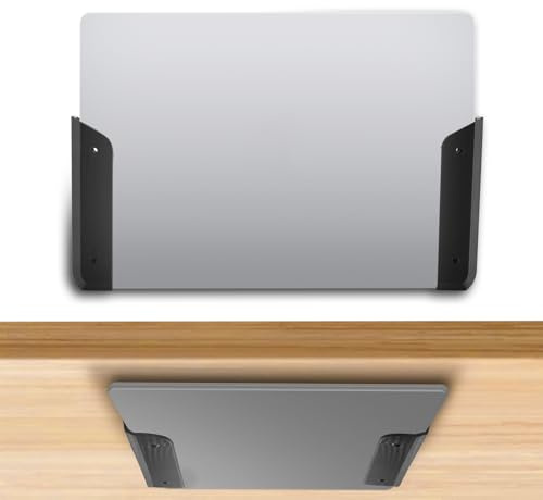 Under Desk Laptop Mount, Wall & Under Desk Laptop Holder with Adhesive & Screws Laptops Shelf Storage with Anti-Scratch Pads for Devices Up to 1.26 Thick MacBook Keyboards Tablets Surface