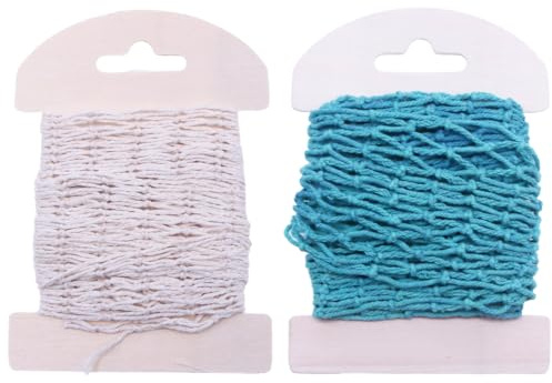 DIFLAX 2 Stück Netzband Fischernetz Deko Nautisches Fischernetz Fishnet Wanddekoration Fischernetz Wandbehang für Foto Netz Hochzeiten Fotografie Hintergrundwand Strandpartys 100x13 cm (Weiß+Blau)
