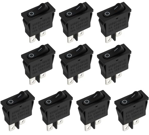 EMSea 10 Stücke KCD1-110 Schwarz On-Off Schlank Wippschalter 21x9,6mm 6A 250V/10A 125V