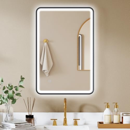 HOMCOM Miroir Salle de Bain avec Éclairage 90 x 60 cm Anti-Buée Noir | Miroir LED Murel, 3 Couleurs Lumière, Dimmable, Mémoire, Rétroéclairé et Frontal, Contrôle Tactile, IP44, Horizontal/Vertical