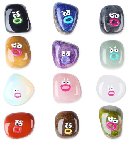 XIANNVXI Novelty Funny Emotion Healing Crystals,Party Bag Fillers Favours | 12Pcs Tumbled Stones,Small Cool Weird Quirky Gift Stuff Gadget,Birthday Present Women,Stocking Filler,Cute Desk Accessories