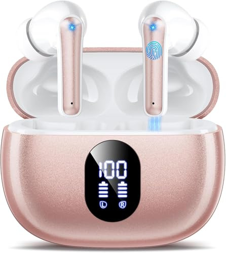ZZU Wireless Earbuds, In Ear Buds with Hi-Fi Bass Stereo, ENC Dual Mics for AI Clear Calls 48H Playtime LED Display Lightweight Fit Touch Control, Waterproof Bluetooth Headphones for iPhone, Android